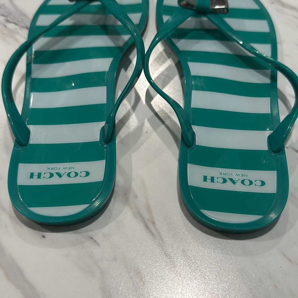 Coach Women’s Striped London Flip Flop With Bow Size 8B‎ - Picture 8 of 9